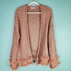 Tularosa Revolve Women's Camel Rumi Fringe Open Front Cardigan Size Small